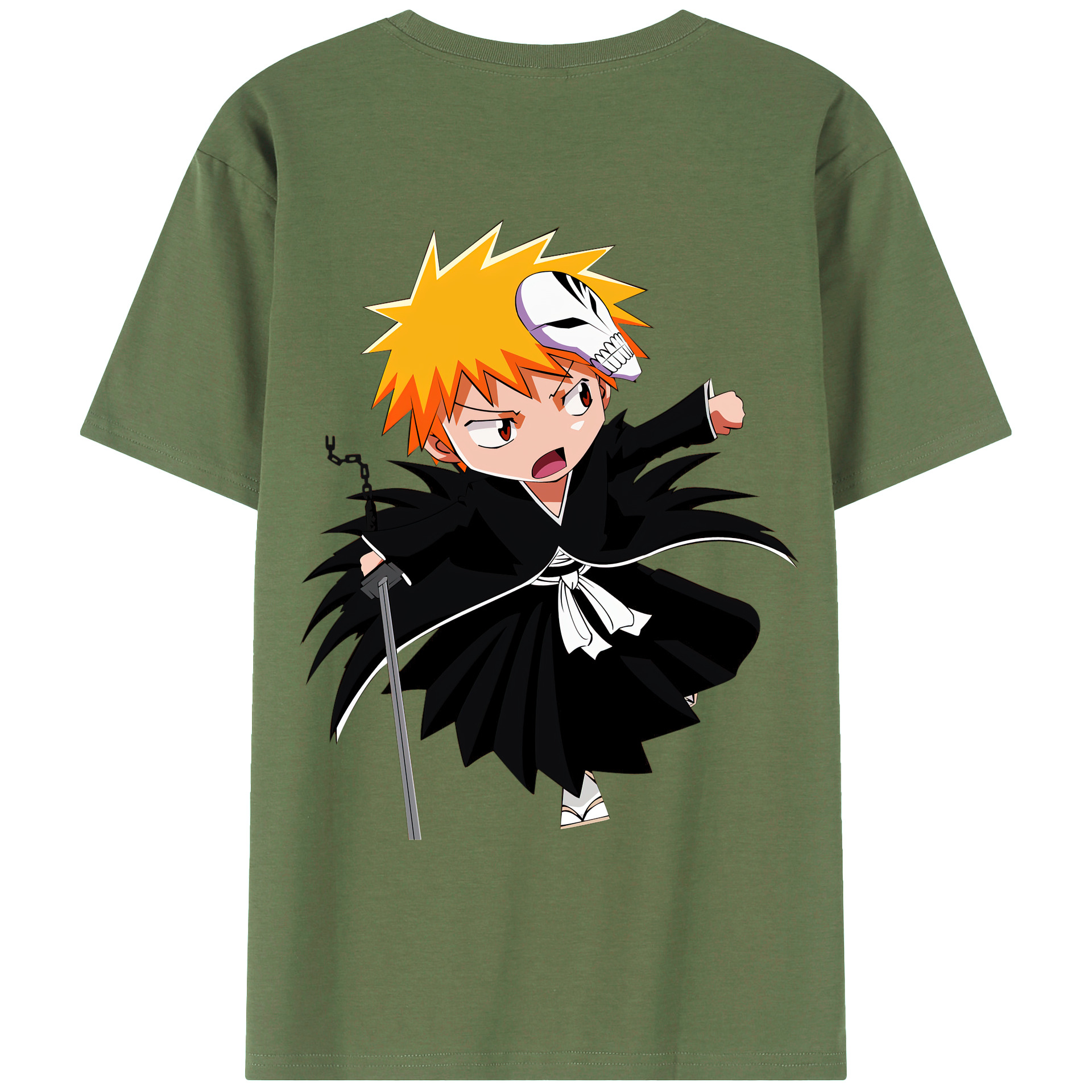 （画像用） ブリーチ 黒崎一護（くろさき いちご）BLEACH Kurosaki Ichigo 綿100％ メンズ半袖Tシャツ（バックプリント） 通気性